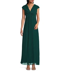 Marina V-Neck Cap Sleeve Pleated Chiffon Gown