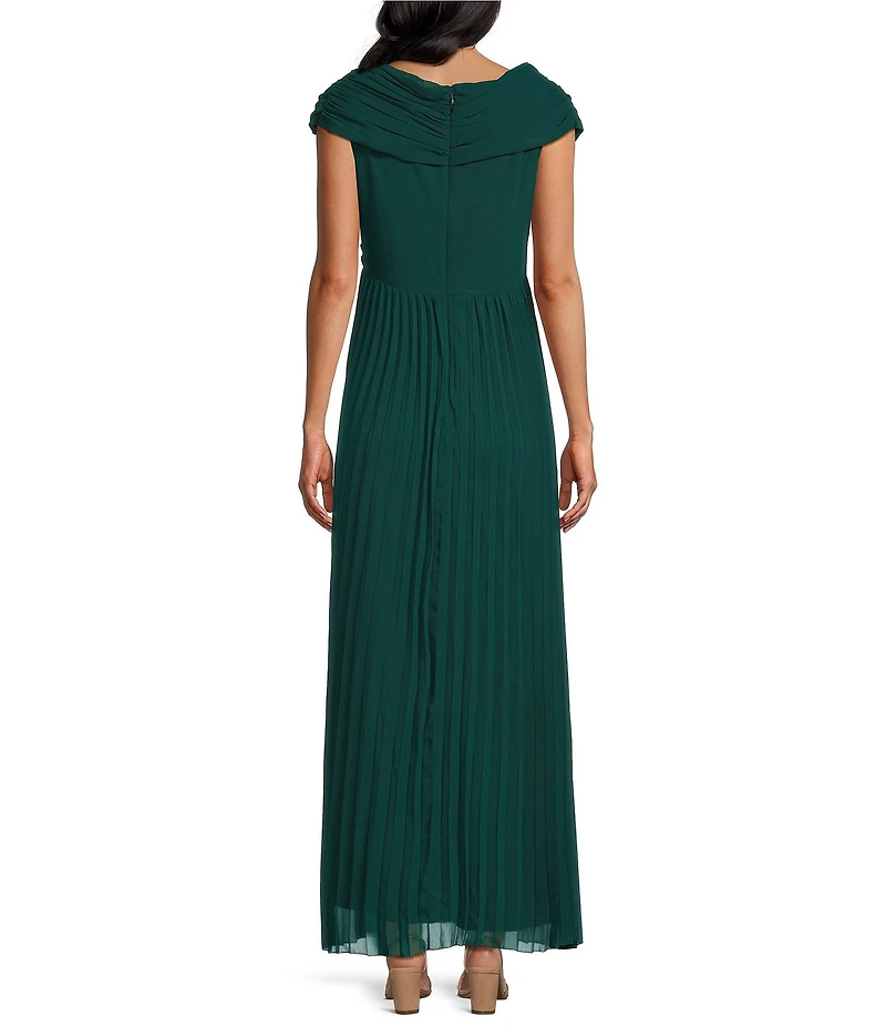 Marina V-Neck Cap Sleeve Pleated Chiffon Gown