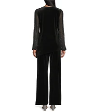 Marina Velvet 2-Piece Beaded Mesh Long Sleeve Pant Set