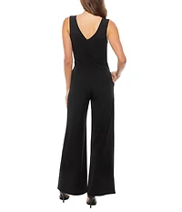 Marina Wide Leg Belted Scuba Crepe Jumpsuit