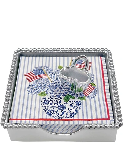 Mariposa Americana Flags And Hydrangeas Tote Beaded Collection Napkin Box Set