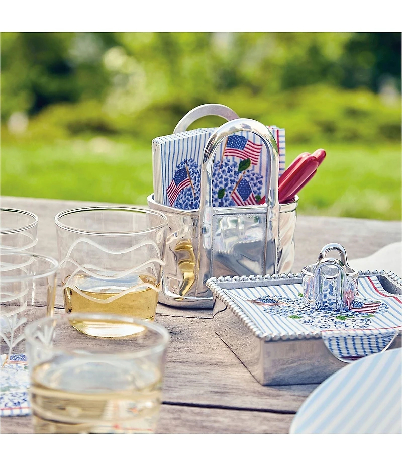 Mariposa Americana Flags And Hydrangeas Tote Beaded Collection Napkin Box Set