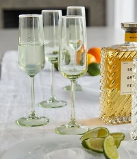 Mariposa Fine Line Collection White Rim Champagne Flute Glasses, Set of 4