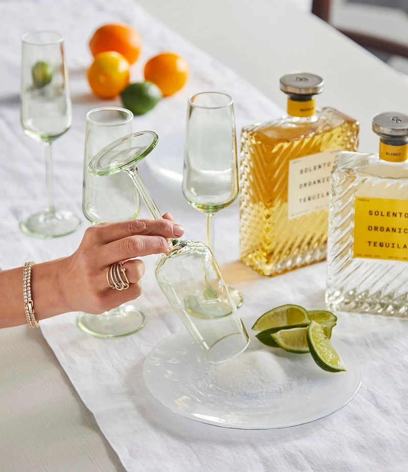 Mariposa Fine Line Collection White Rim Champagne Flute Glasses, Set of 4