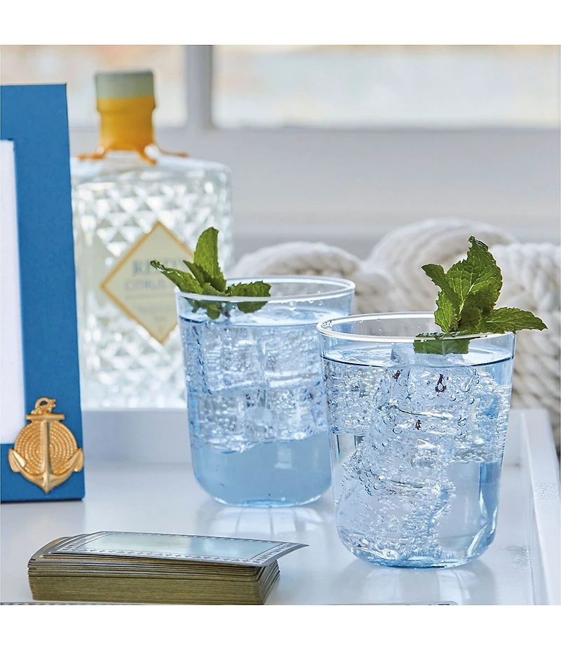 Mariposa Fine Line Collection White Rim Double Old Fashioned Glasses, Set of 4