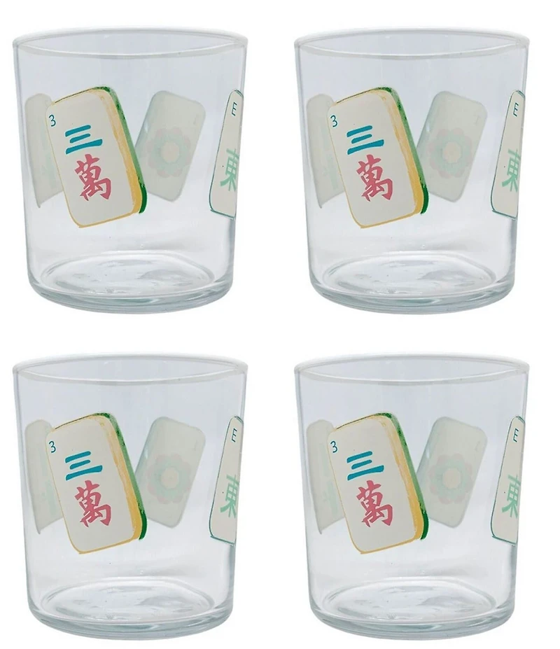 Mariposa Mahjong Tiles Double Old Fashion Glasses, Set of 4