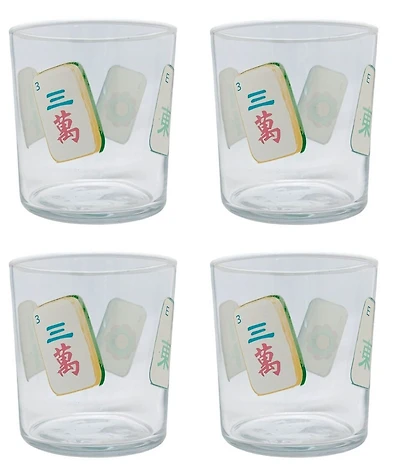 Mariposa Mahjong Tiles Double Old Fashion Glasses, Set of 4