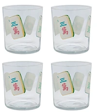 Mariposa Mahjong Tiles Double Old Fashion Glasses, Set of 4