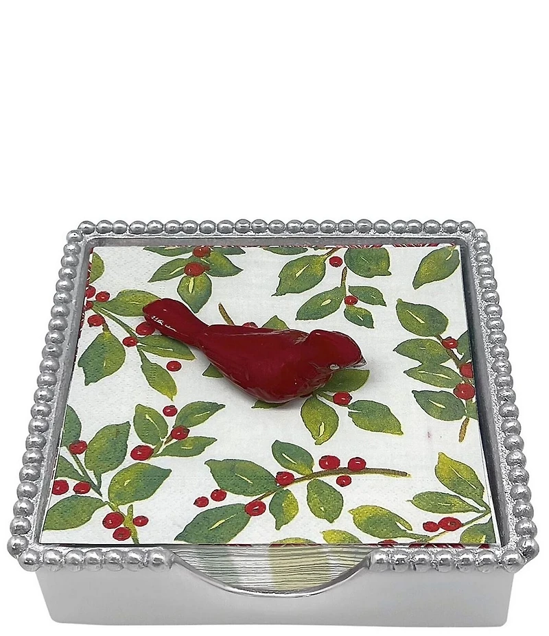 Mariposa Red Cardinal Beaded Collecton Napkin Box Set