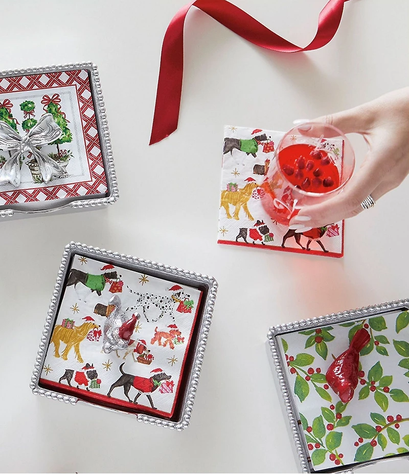 Mariposa Red Cardinal Beaded Collecton Napkin Box Set