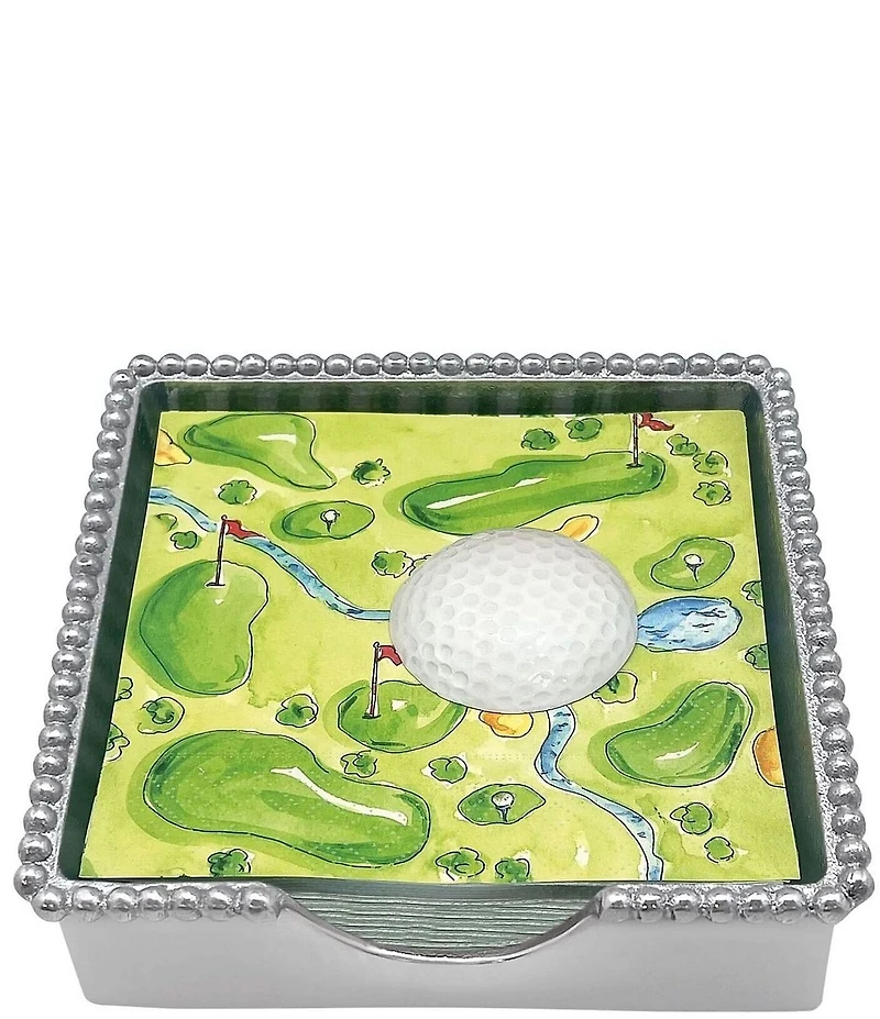 Mariposa White Golf Ball Beaded Collection Napkin Box Set