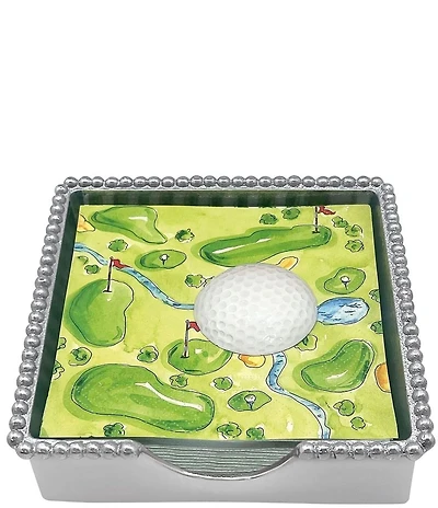 Mariposa White Golf Ball Beaded Collection Napkin Box Set