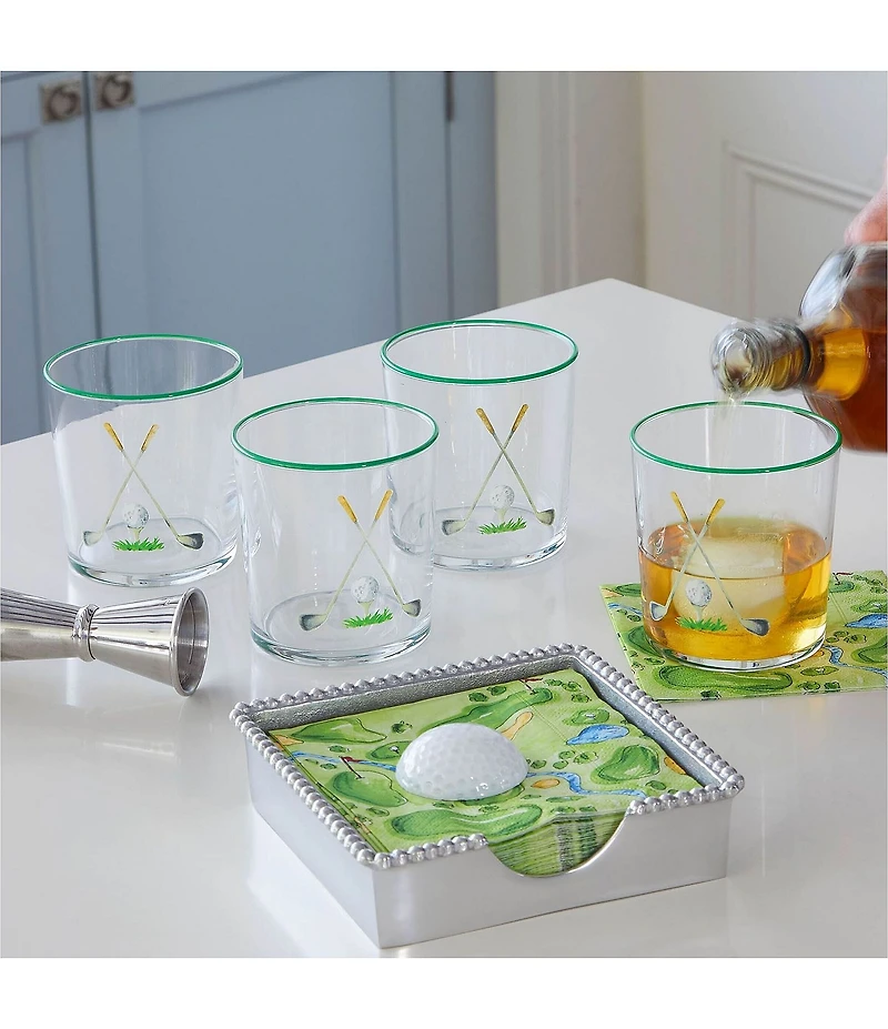 Mariposa White Golf Ball Beaded Collection Napkin Box Set