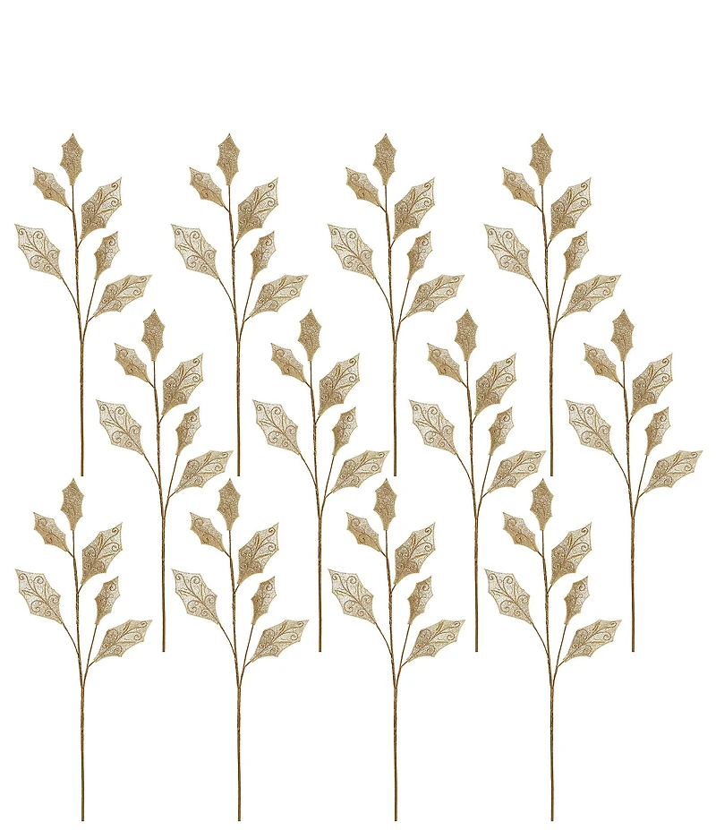 Mark Roberts Elegant Glitter Holly Leaf Spray, Set of 12