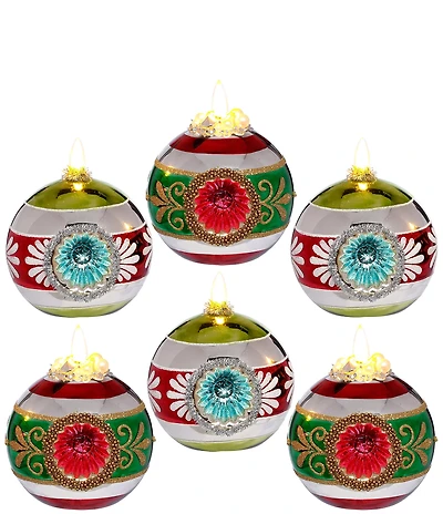 Mark Roberts Glitter Floral Globe with LED Ornament, Set of 6