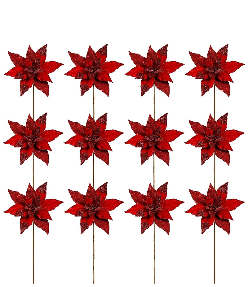 Mark Roberts Glitter Poinsettia Spray Red Set Of 12