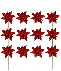 Mark Roberts Glitter Poinsettia Spray Red Set Of 12