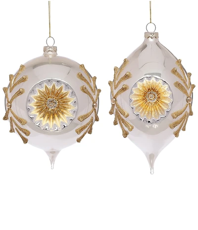 Mark Roberts Holiday Collection 4-Piece Assortment Silver Scrolled Reflector Hanging Boxed Ornament Set