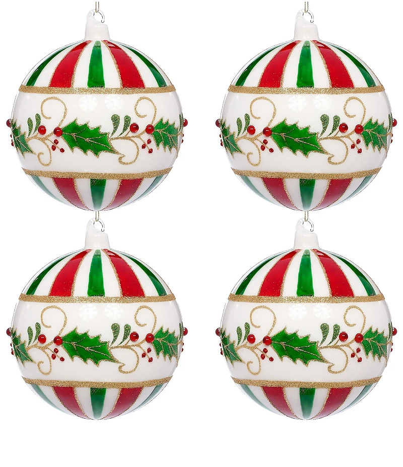 Mark Roberts Holiday Collection 4-Piece Holly Striped Hanging Ornament Set