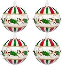 Mark Roberts Holiday Collection 4-Piece Holly Striped Hanging Ornament Set