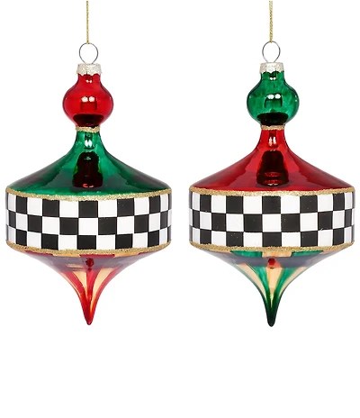 Mark Roberts Holiday Collection 6-Piece Assortment Diamond Check Finial Hanging Ornament Set