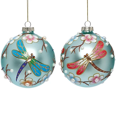Mark Roberts Holiday Collection 6-Piece Assortment Dragonfly Floral Ball Hanging Ornament Set