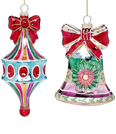 Mark Roberts Holiday Collection 6-Piece Assortment Festive Bell with Bow Hanging Ornament Set