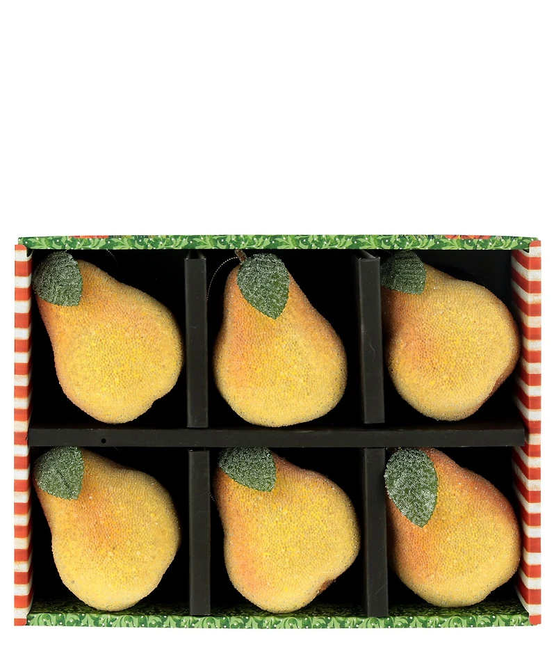 Mark Roberts Holiday Collection 6-Piece Frosted Pear Hanging Boxed Ornament Set
