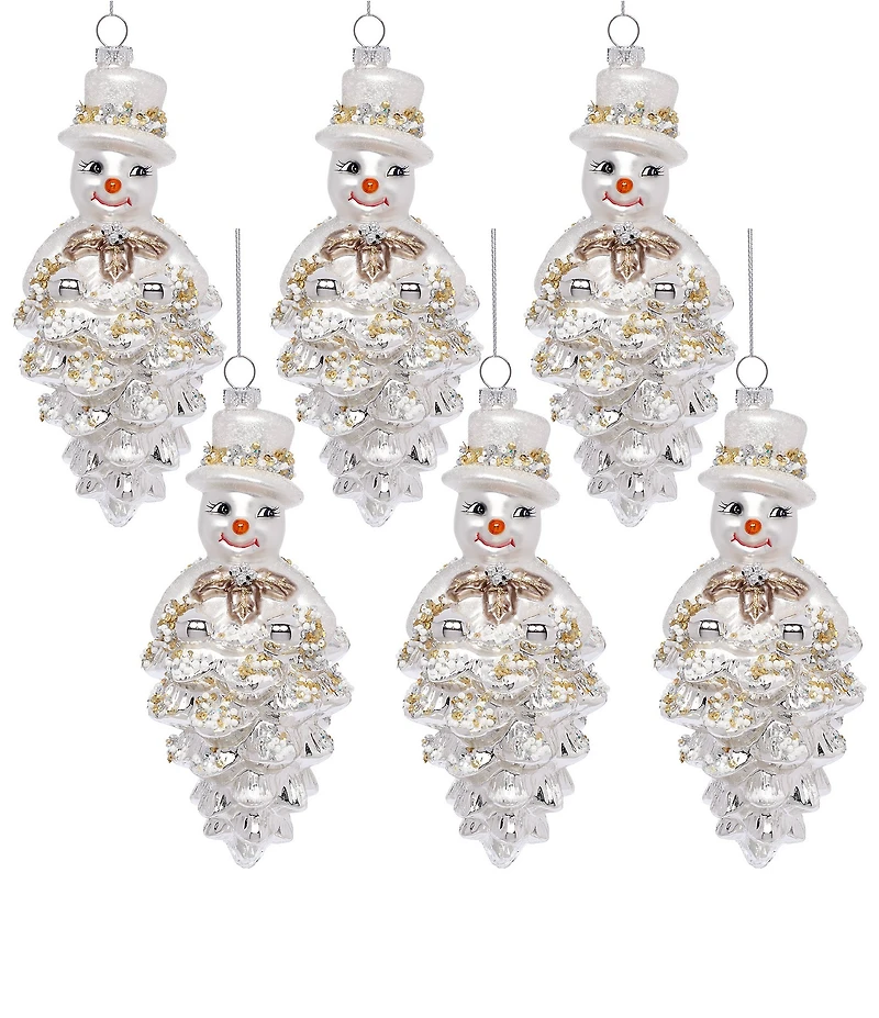Mark Roberts Holiday Collection 6-Piece Shiny Snowman With Hat Ornament Glass Set