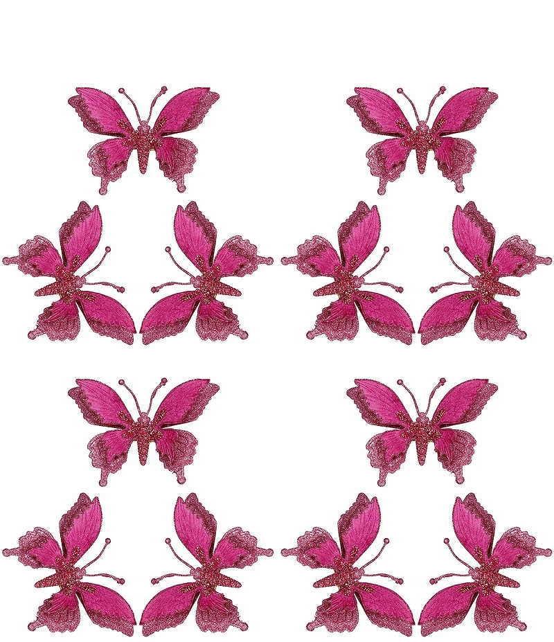 Mark Roberts Holiday Collection Fuchsia Glitter Fantasy Butterfly Clip Set Of 12