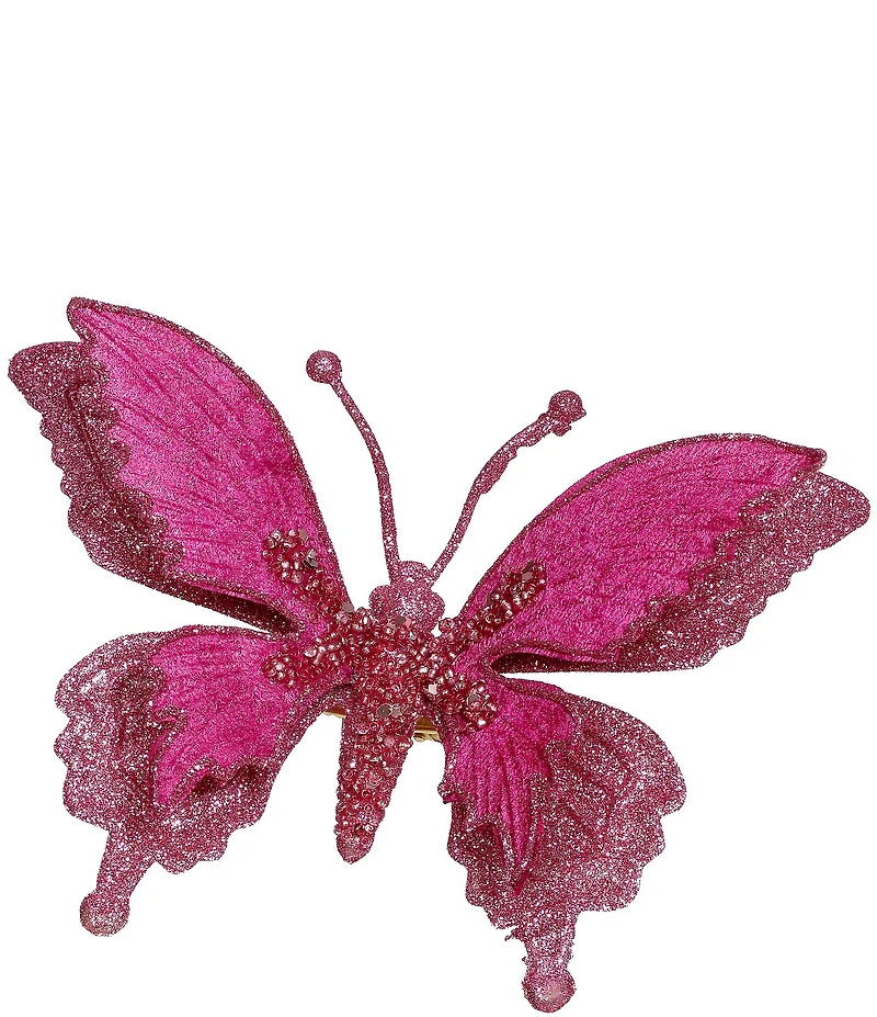 Mark Roberts Holiday Collection Fuchsia Glitter Fantasy Butterfly Clip Set Of 12