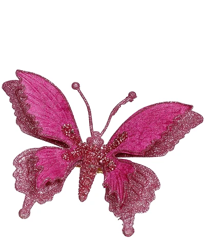 Mark Roberts Holiday Collection Fuchsia Glitter Fantasy Butterfly Clip Set Of 12