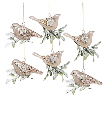 Mark Roberts Holiday Collection Glittered Bird Hanging Ornament, Set of 6