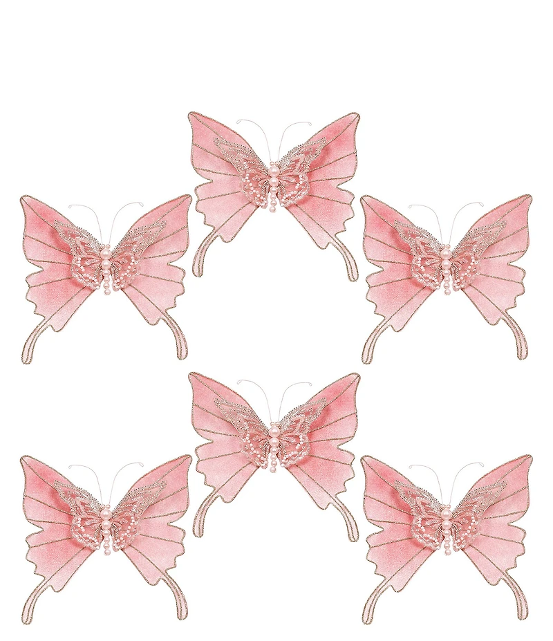 Mark Roberts Holiday Collection Pink Festive Butterfly Clip Set Of 6
