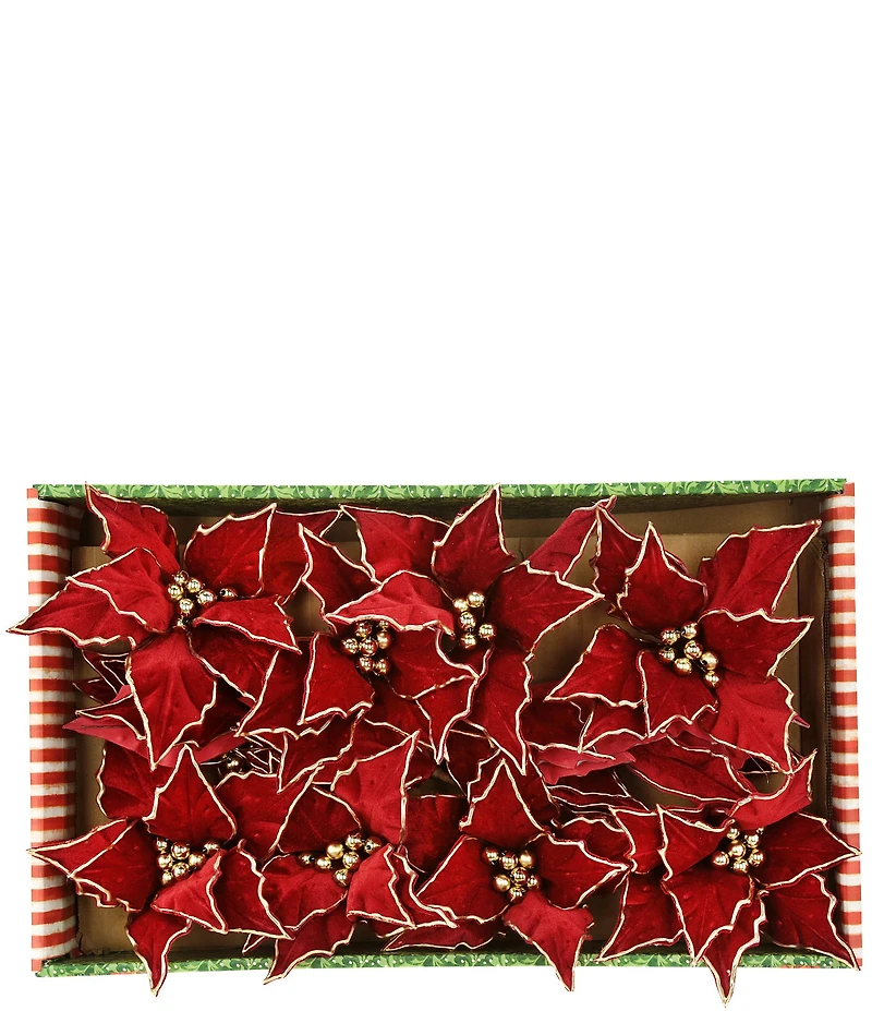 Mark Roberts Holiday Collection Red Glitter Poinsettia Pick, Set of 12