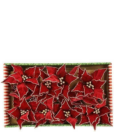 Mark Roberts Holiday Collection Red Glitter Poinsettia Pick, Set of 12