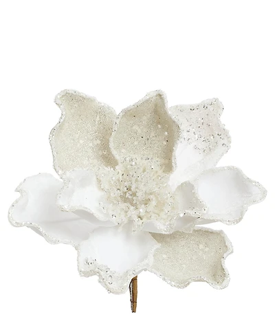 Mark Roberts Holiday Collection White Magnolia Beaded Flower Clip-On Pick, Set of 12