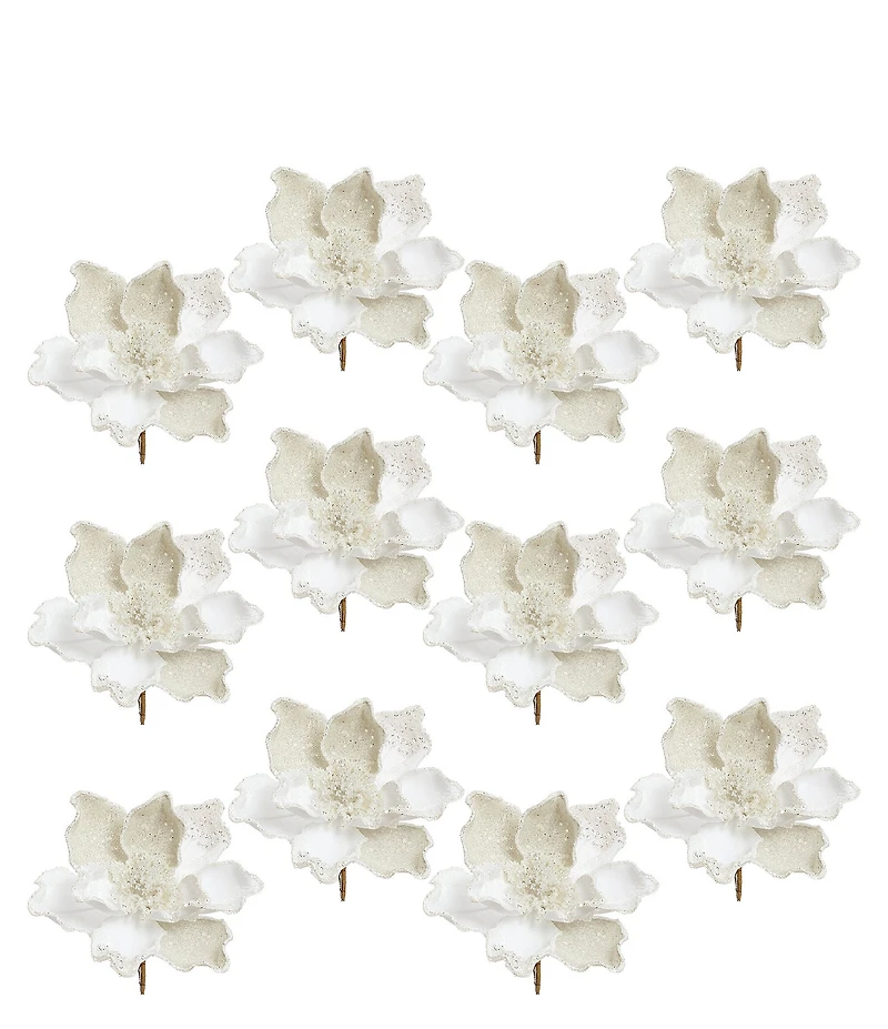 Mark Roberts Holiday Collection White Magnolia Beaded Flower Clip-On Pick, Set of 12