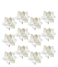 Mark Roberts Holiday Collection White Magnolia Beaded Flower Clip-On Pick, Set of 12