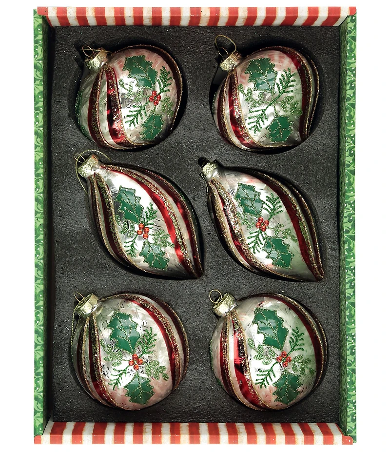 Mark Roberts Holly Stripe Ornament Box of 6
