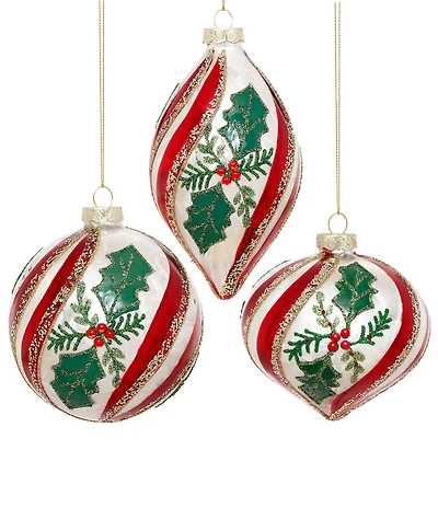 Mark Roberts Holly Stripe Ornament Box of 6