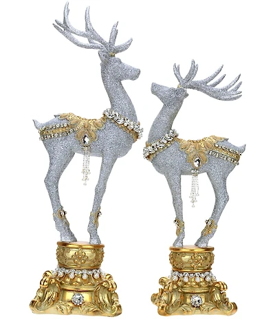 Mark Roberts Jeweled Deer On Pedestal, Set of 2