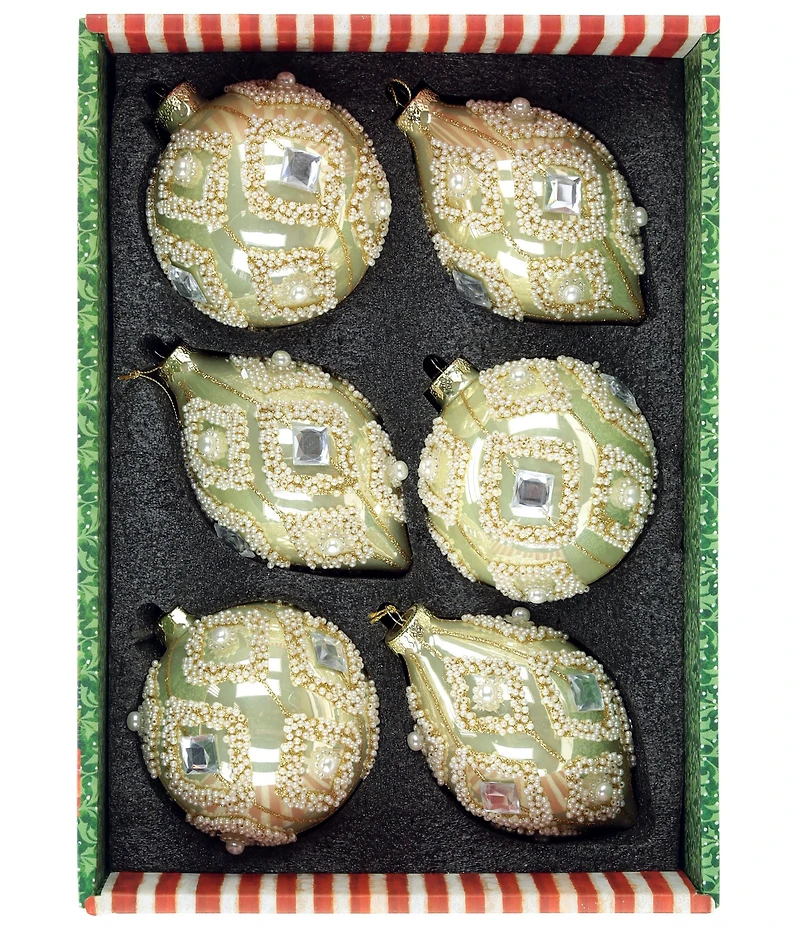 Mark Roberts Pearl Bead Diamond Ornament, Box Of 6
