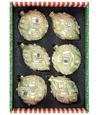 Mark Roberts Pearl Bead Diamond Ornament, Box Of 6