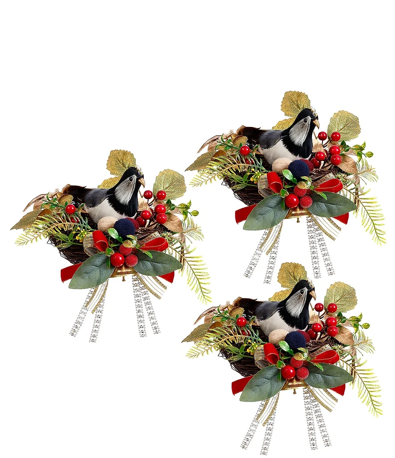 Mark Roberts Whimsical Bird Nest Ornament Set Of 3