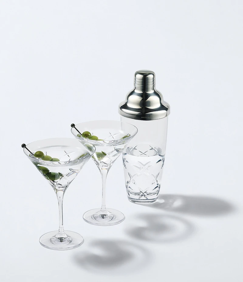 Marquis by Waterford Riverdale Collection Crystal Cocktail Shaker & 2 Glass, Set of 3