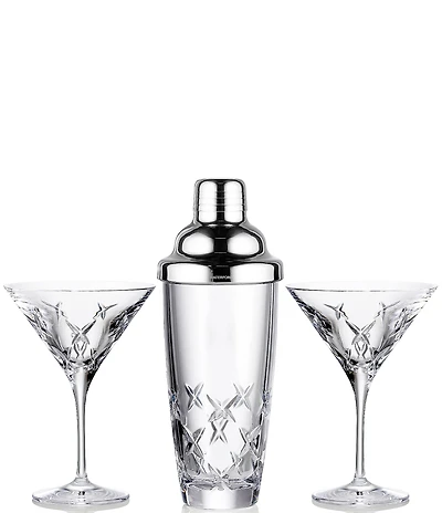 Marquis by Waterford Riverdale Collection Crystal Cocktail Shaker & 2 Glass, Set of 3