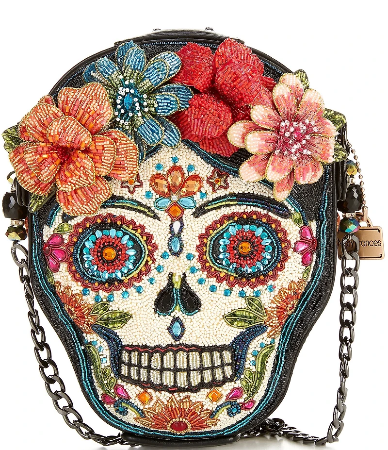 Mary Frances Bella Noche Beaded Rhinestoned Skull Crossbody Bag