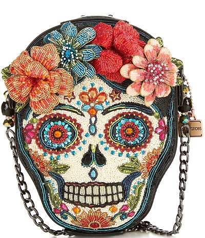 Mary Frances Bella Noche Beaded Rhinestoned Skull Crossbody Bag