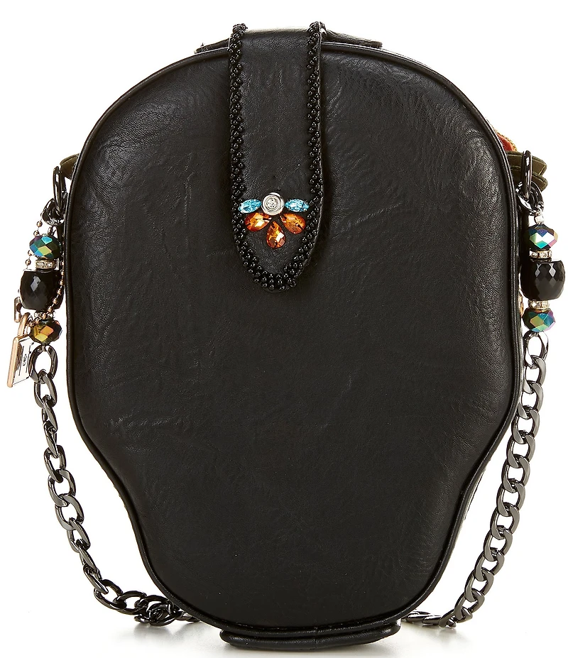Mary Frances Bella Noche Beaded Rhinestoned Skull Crossbody Bag